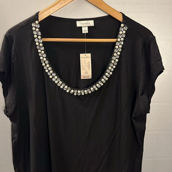 NWT Dress Barn Embellished Black Top 1X - Picture 3 of 7